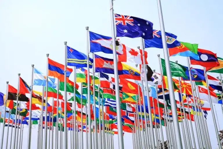 World national flags flying