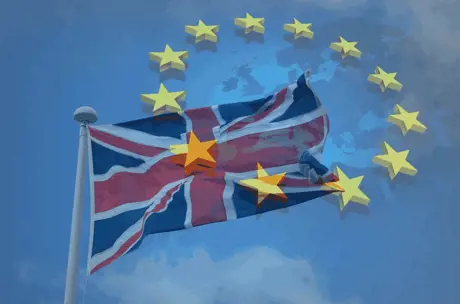 British and EU stars over map of Europe